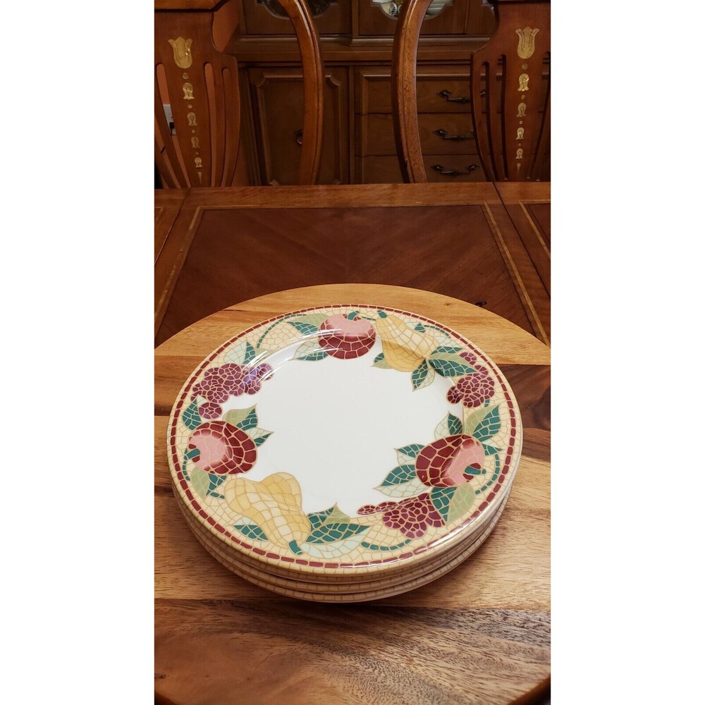 PIER 1 MOSAIC FRUIT DINNER PLATE(S) 10 1/2"  A set of 4